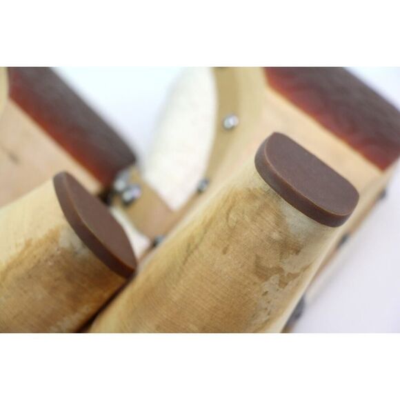 UGG BEIGE TEXTILE LEATHER ROUND TOE HIGH HEEL SANDALS SABO MULES SHOES Sz 8/39 - Picture 6 of 7